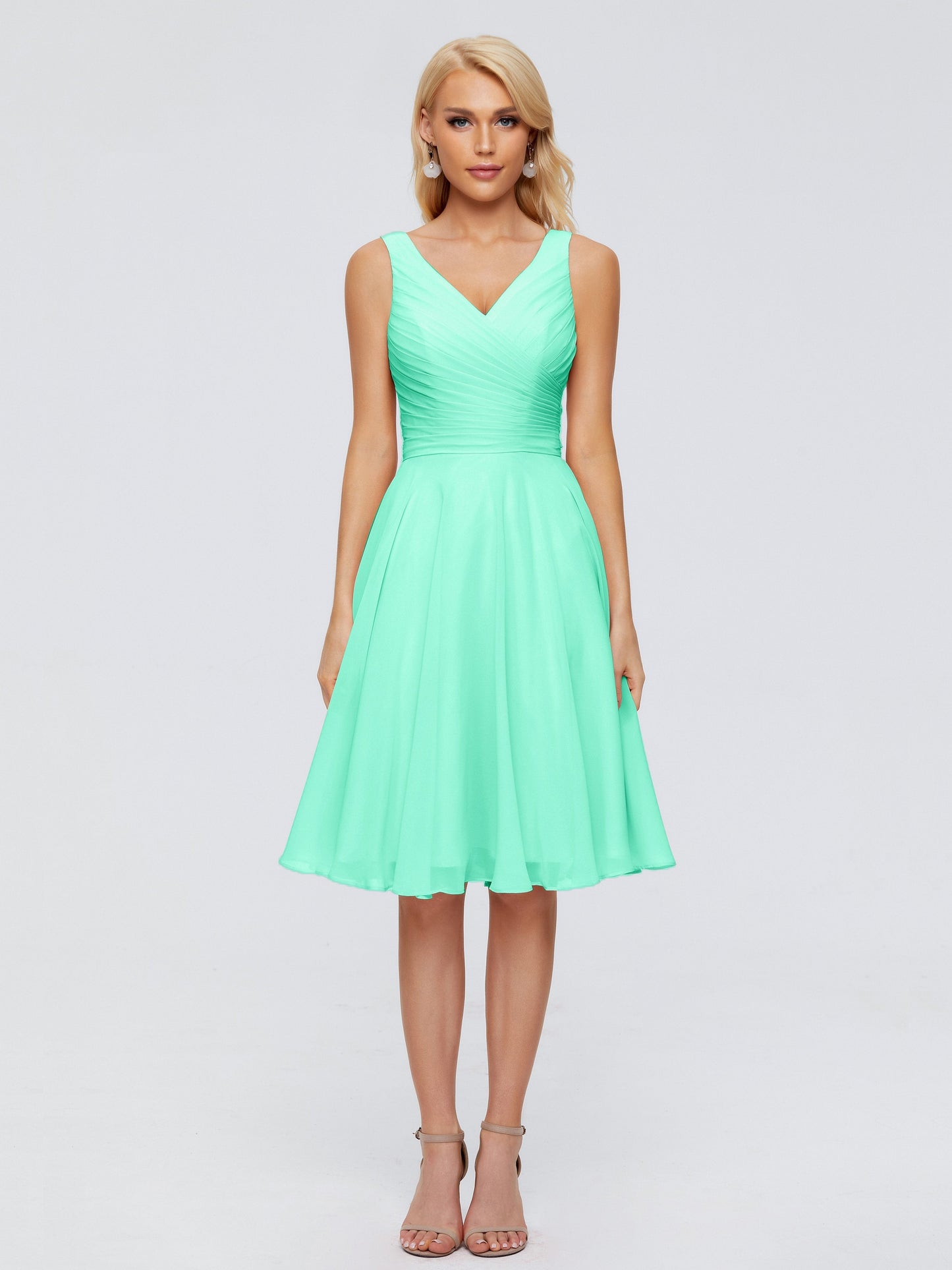 Jocelyn V-Neck Knee Length Chiffon Bridesmaid Dresses