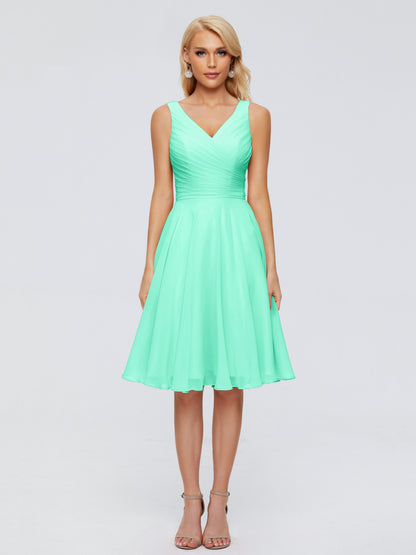Jocelyn V-Neck Knee Length Chiffon Bridesmaid Dresses