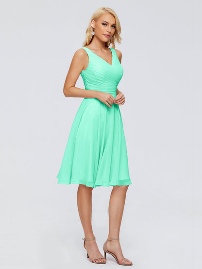 Jocelyn V-Neck Knee Length Chiffon Bridesmaid Dresses