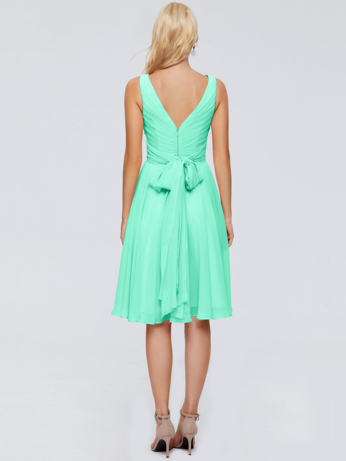 Jocelyn V-Neck Knee Length Chiffon Bridesmaid Dresses