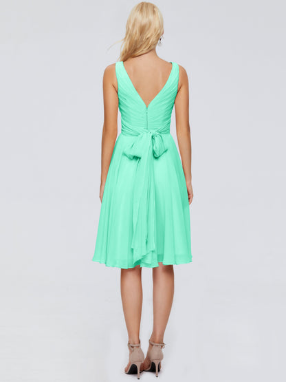Jocelyn V-Neck Knee Length Chiffon Bridesmaid Dresses