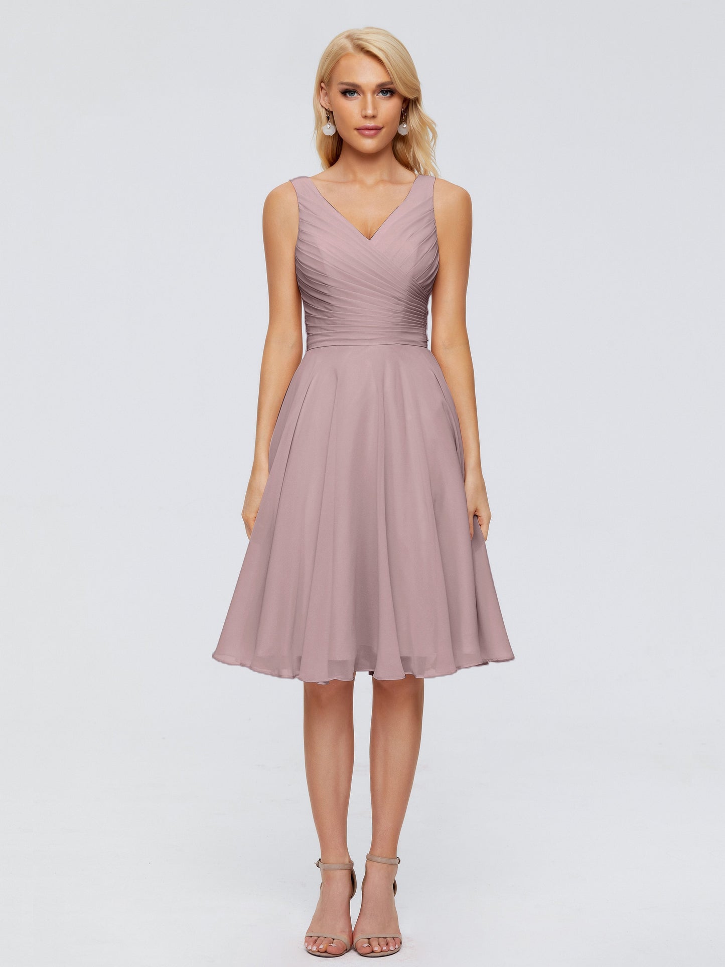 Jocelyn V-Neck Knee Length Chiffon Bridesmaid Dresses