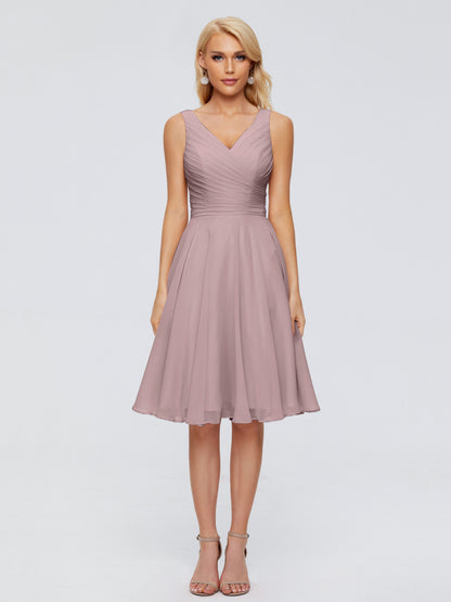Jocelyn V-Neck Knee Length Chiffon Bridesmaid Dresses