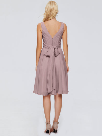 Jocelyn V-Neck Knee Length Chiffon Bridesmaid Dresses