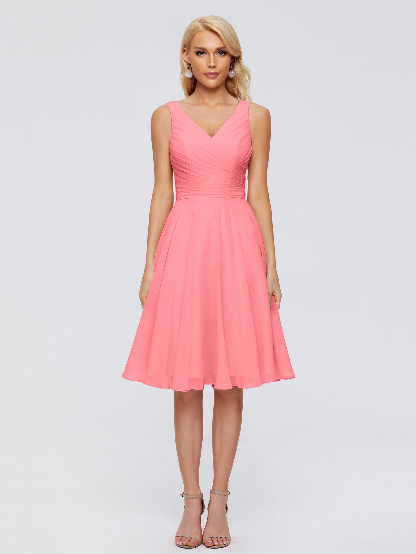 Jocelyn V-Neck Knee Length Chiffon Bridesmaid Dresses