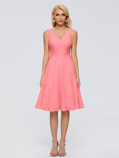 Jocelyn V-Neck Knee Length Chiffon Bridesmaid Dresses