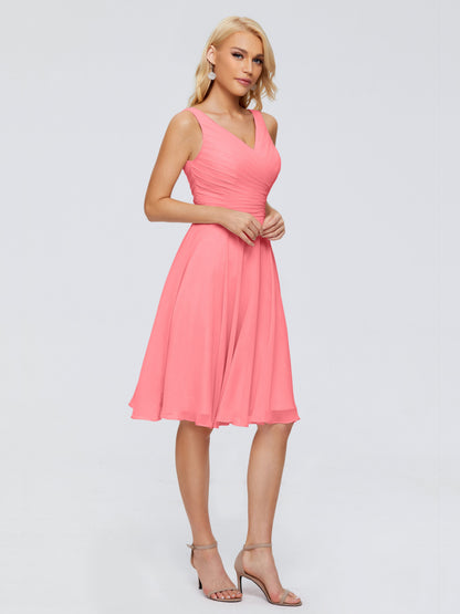 Jocelyn V-Neck Knee Length Chiffon Bridesmaid Dresses