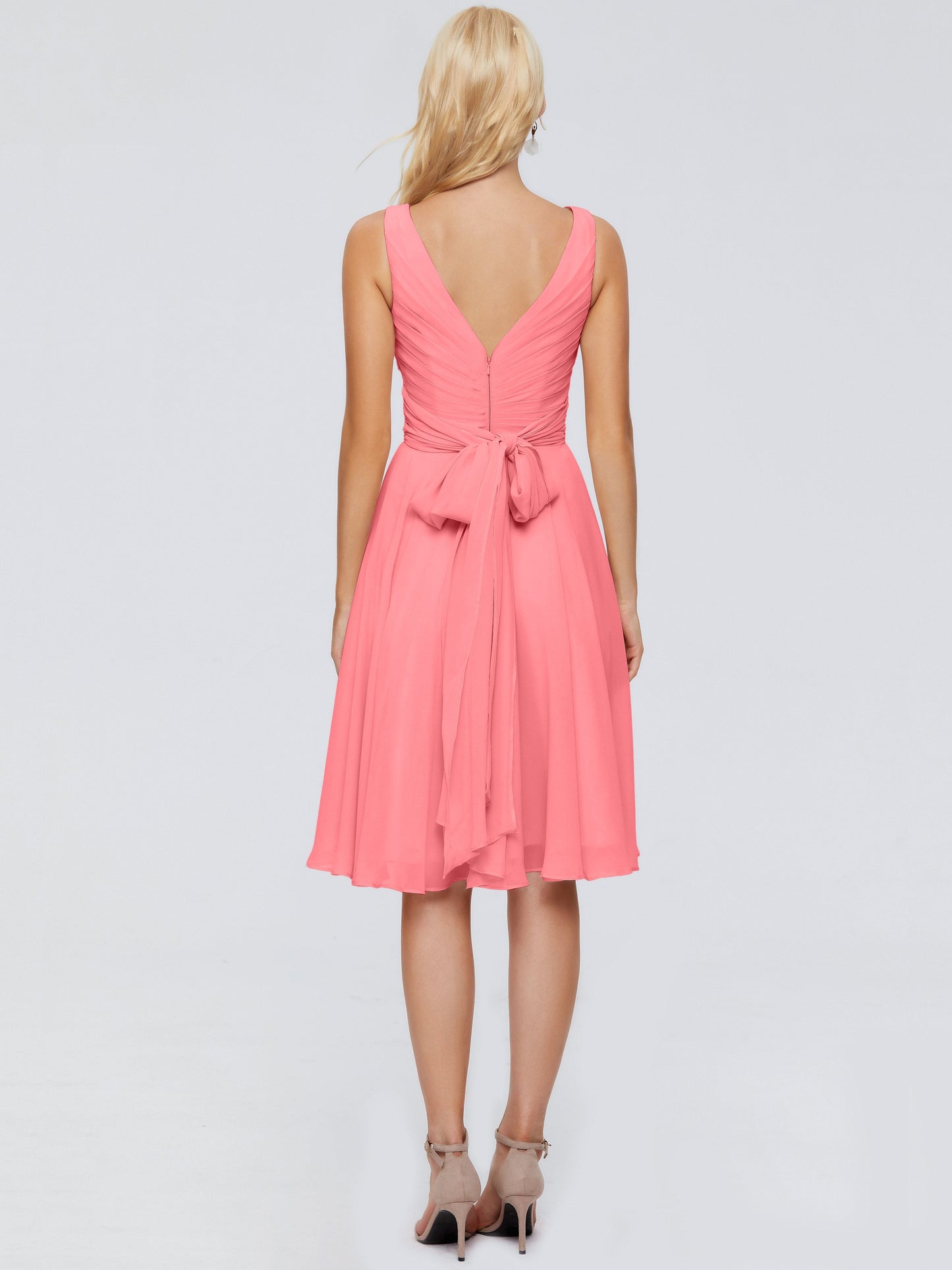 Jocelyn V-Neck Knee Length Chiffon Bridesmaid Dresses