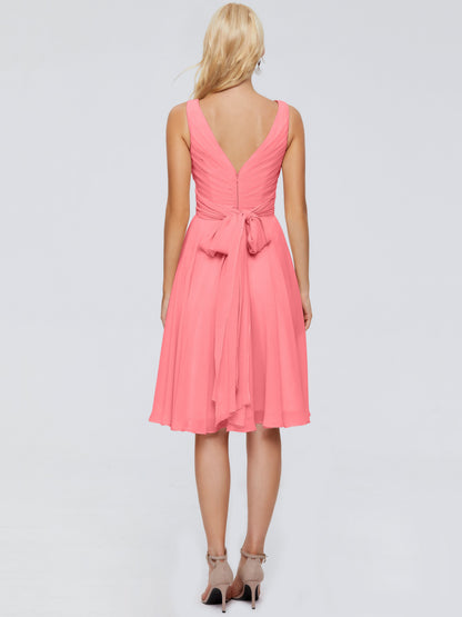 Jocelyn V-Neck Knee Length Chiffon Bridesmaid Dresses