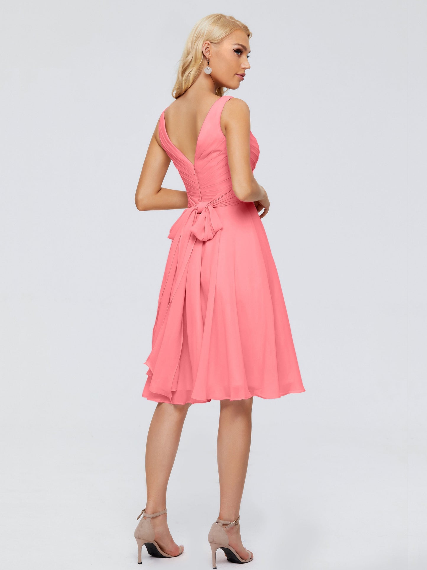 Jocelyn V-Neck Knee Length Chiffon Bridesmaid Dresses