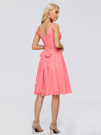 Jocelyn V-Neck Knee Length Chiffon Bridesmaid Dresses