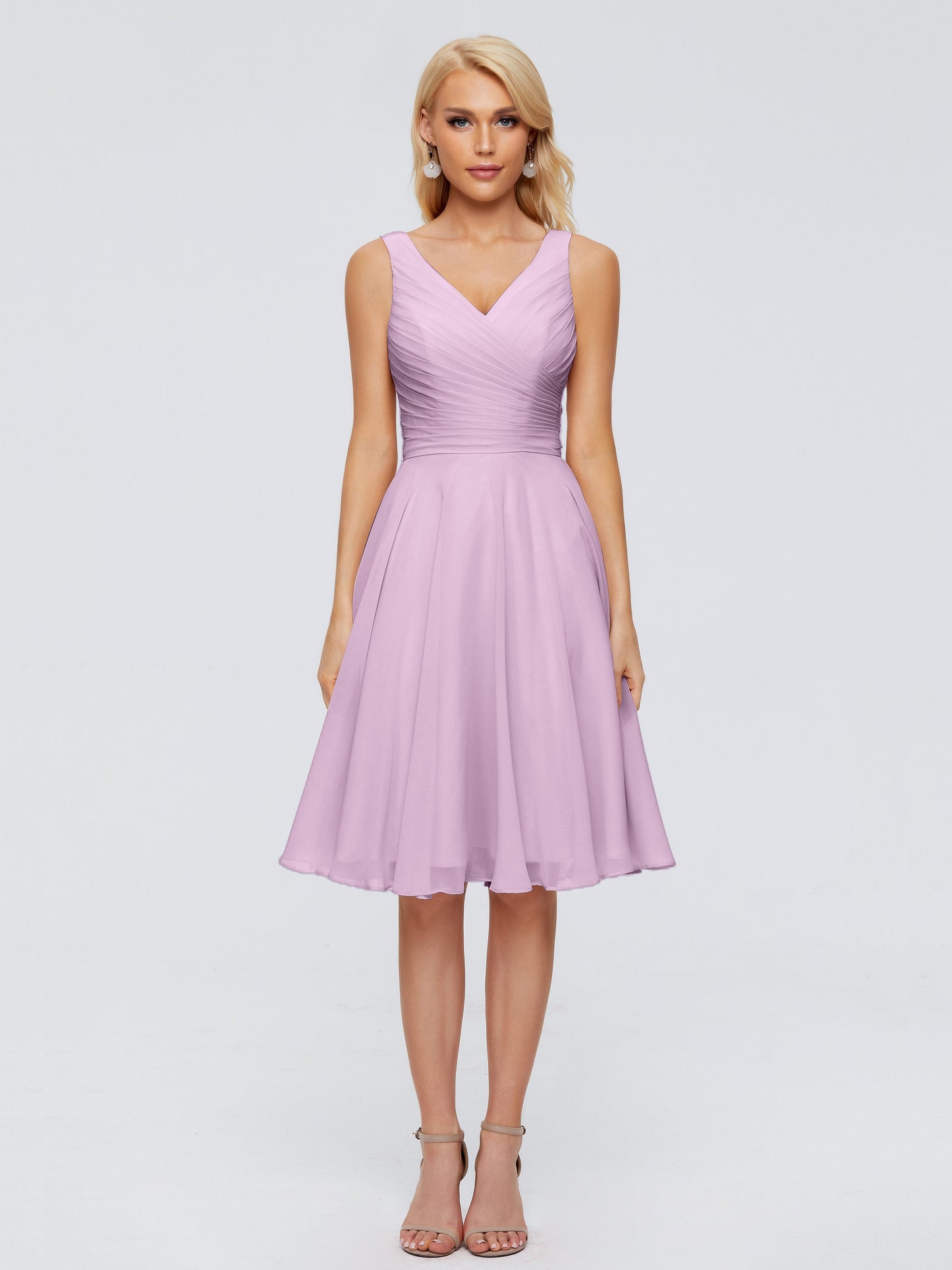 Jocelyn V-Neck Knee Length Chiffon Bridesmaid Dresses