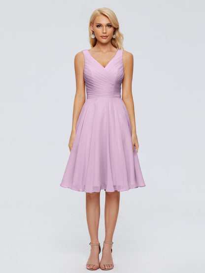 Jocelyn V-Neck Knee Length Chiffon Bridesmaid Dresses