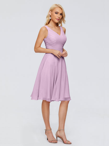 Jocelyn V-Neck Knee Length Chiffon Bridesmaid Dresses
