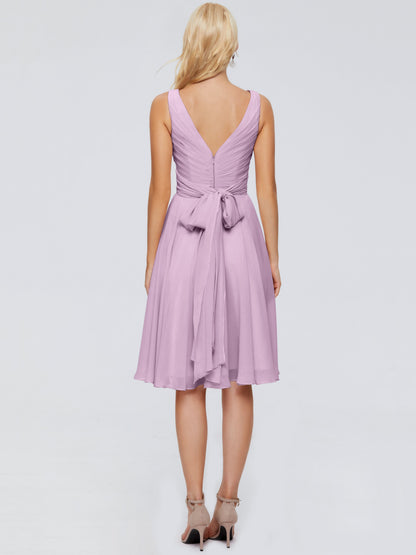 Jocelyn V-Neck Knee Length Chiffon Bridesmaid Dresses