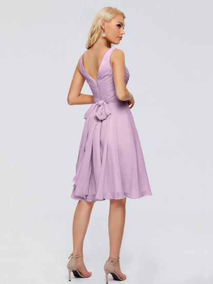 Jocelyn V-Neck Knee Length Chiffon Bridesmaid Dresses