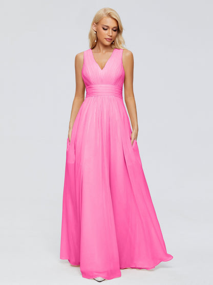 Juliana A-line V Neck Straps Chiffon Bridesmaid Dresses With Pockets