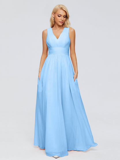 Juliana A-line V Neck Straps Chiffon Bridesmaid Dresses With Pockets