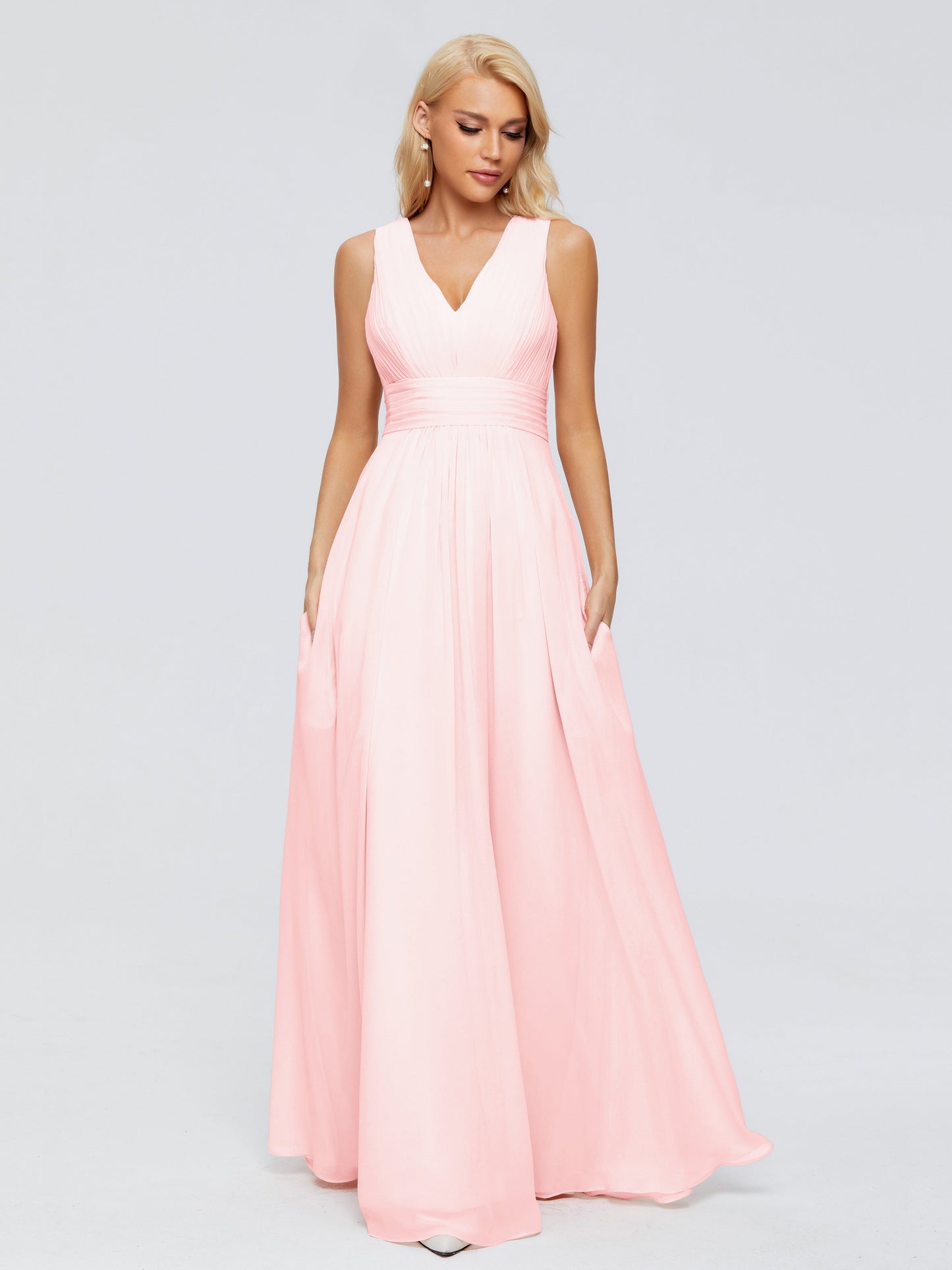 Juliana A-line V Neck Straps Chiffon Bridesmaid Dresses With Pockets