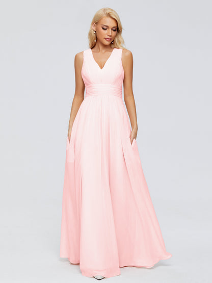 Juliana A-line V Neck Straps Chiffon Bridesmaid Dresses With Pockets