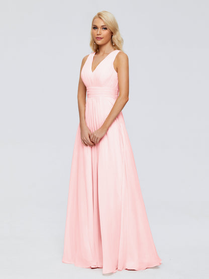 Juliana A-line V Neck Straps Chiffon Bridesmaid Dresses With Pockets