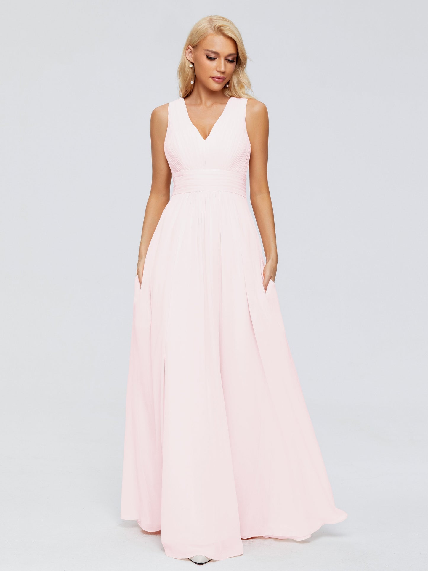 Juliana A-line V Neck Straps Chiffon Bridesmaid Dresses With Pockets