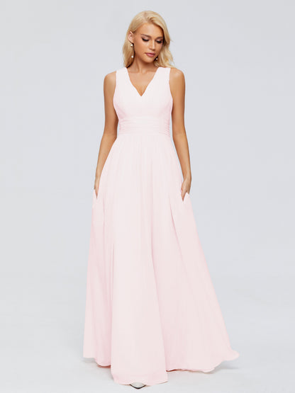Juliana A-line V Neck Straps Chiffon Bridesmaid Dresses With Pockets