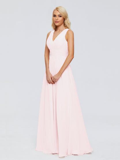 Juliana A-line V Neck Straps Chiffon Bridesmaid Dresses With Pockets
