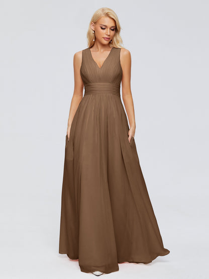 Juliana A-line V Neck Straps Chiffon Bridesmaid Dresses With Pockets