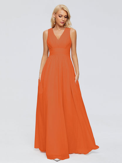 Juliana A-line V Neck Straps Chiffon Bridesmaid Dresses With Pockets