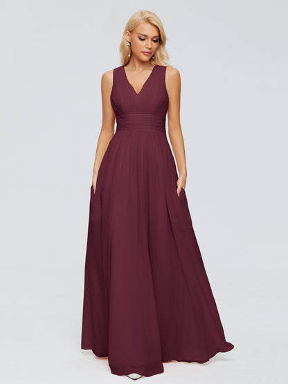 Juliana A-line V Neck Straps Chiffon Bridesmaid Dresses With Pockets