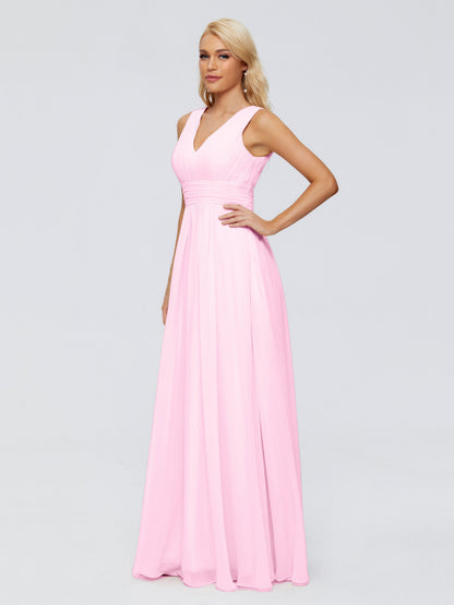 Juliana A-line V Neck Straps Chiffon Bridesmaid Dresses With Pockets