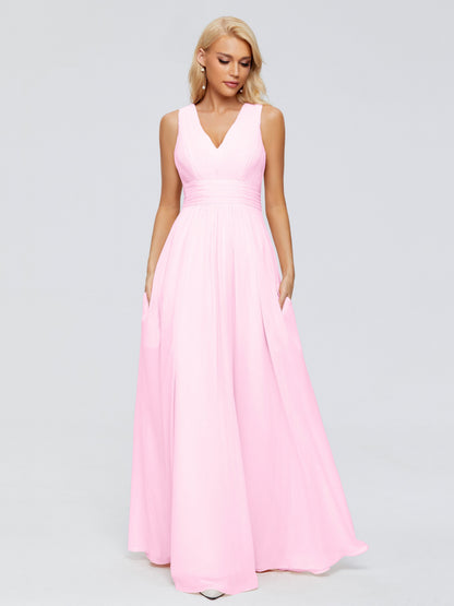Juliana A-line V Neck Straps Chiffon Bridesmaid Dresses With Pockets