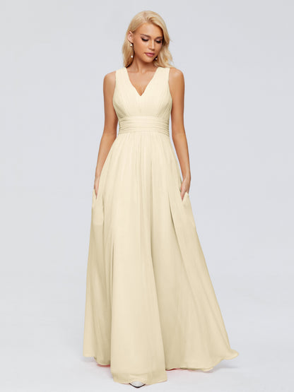 Juliana A-line V Neck Straps Chiffon Bridesmaid Dresses With Pockets