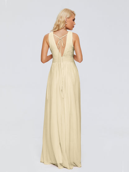 Juliana A-line V Neck Straps Chiffon Bridesmaid Dresses With Pockets