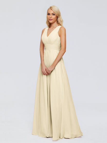 Juliana A-line V Neck Straps Chiffon Bridesmaid Dresses With Pockets