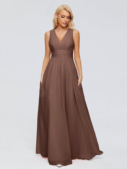 Juliana A-line V Neck Straps Chiffon Bridesmaid Dresses With Pockets