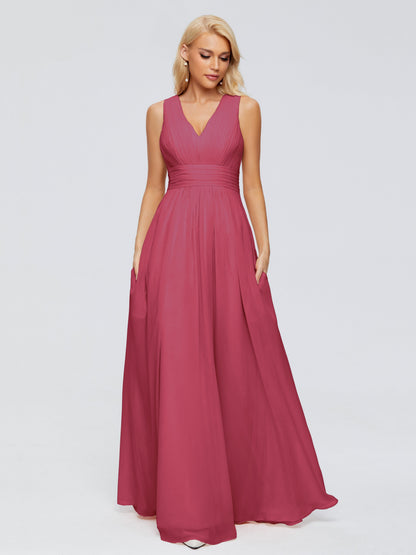 Juliana A-line V Neck Straps Chiffon Bridesmaid Dresses With Pockets