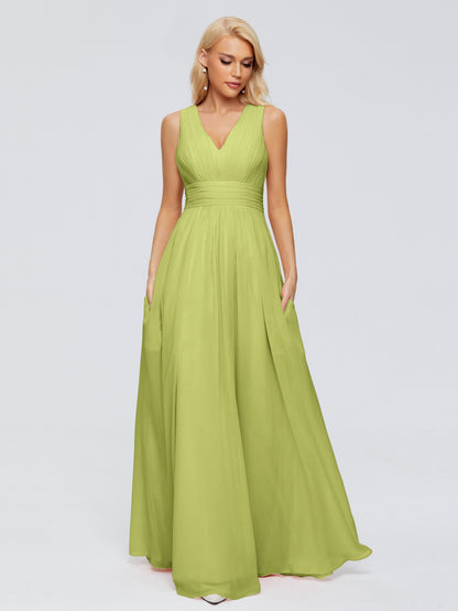 Juliana A-line V Neck Straps Chiffon Bridesmaid Dresses With Pockets