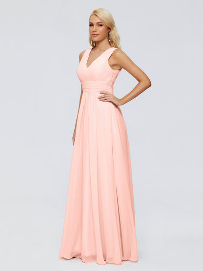 Juliana A-line V Neck Straps Chiffon Bridesmaid Dresses With Pockets