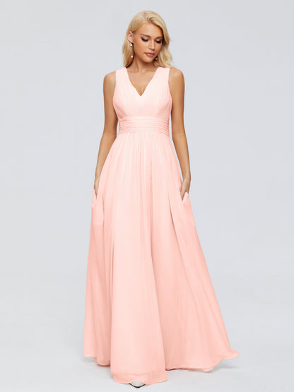 Juliana A-line V Neck Straps Chiffon Bridesmaid Dresses With Pockets