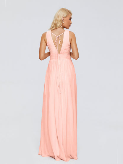 Juliana A-line V Neck Straps Chiffon Bridesmaid Dresses With Pockets