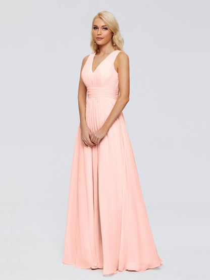 Juliana A-line V Neck Straps Chiffon Bridesmaid Dresses With Pockets