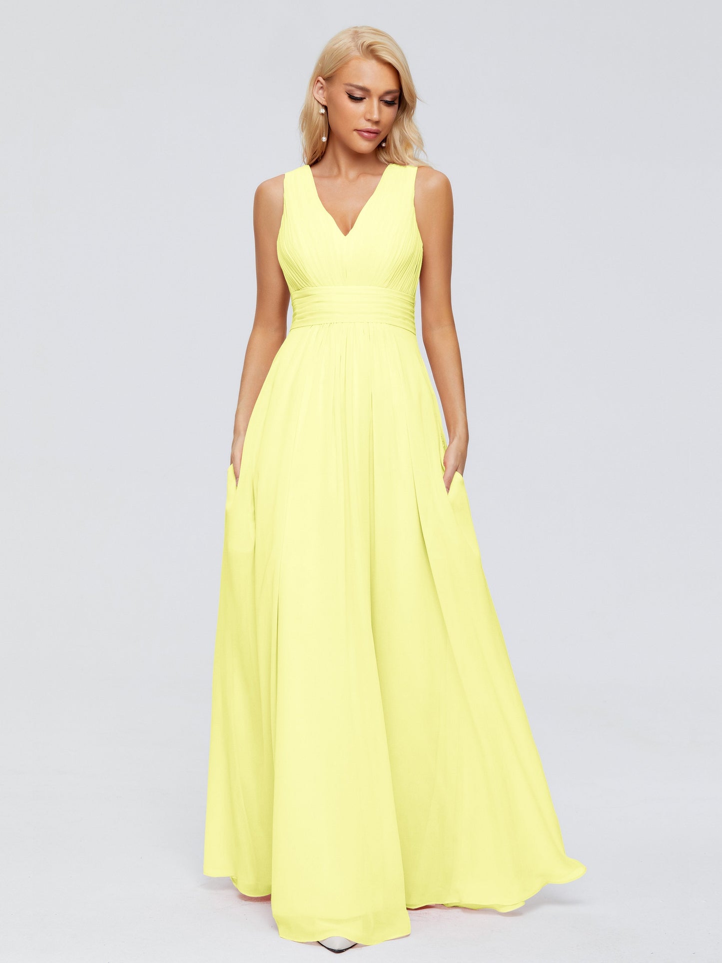 Juliana A-line V Neck Straps Chiffon Bridesmaid Dresses With Pockets