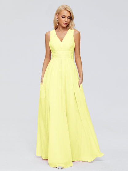 Juliana A-line V Neck Straps Chiffon Bridesmaid Dresses With Pockets