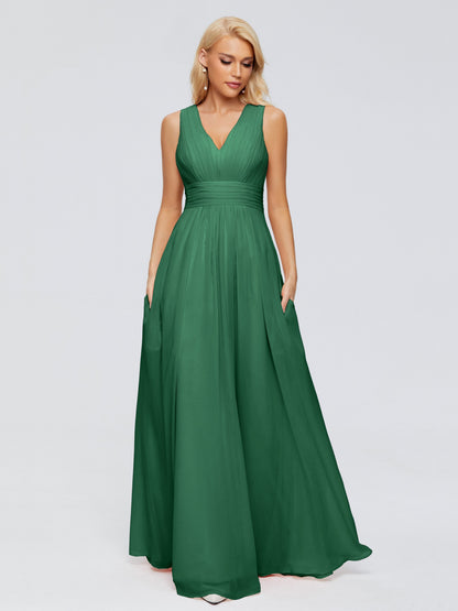 Juliana A-line V Neck Straps Chiffon Bridesmaid Dresses With Pockets