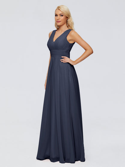 Juliana A-line V Neck Straps Chiffon Bridesmaid Dresses With Pockets