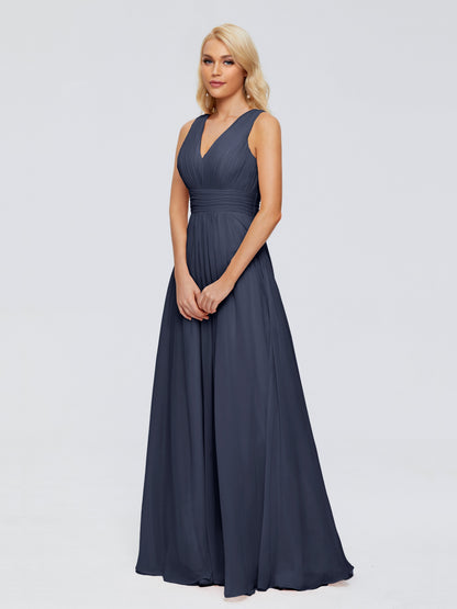 Juliana A-line V Neck Straps Chiffon Bridesmaid Dresses With Pockets
