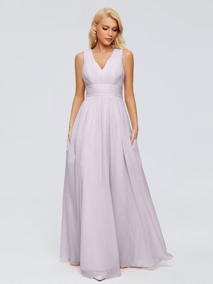 Juliana A-line V Neck Straps Chiffon Bridesmaid Dresses With Pockets