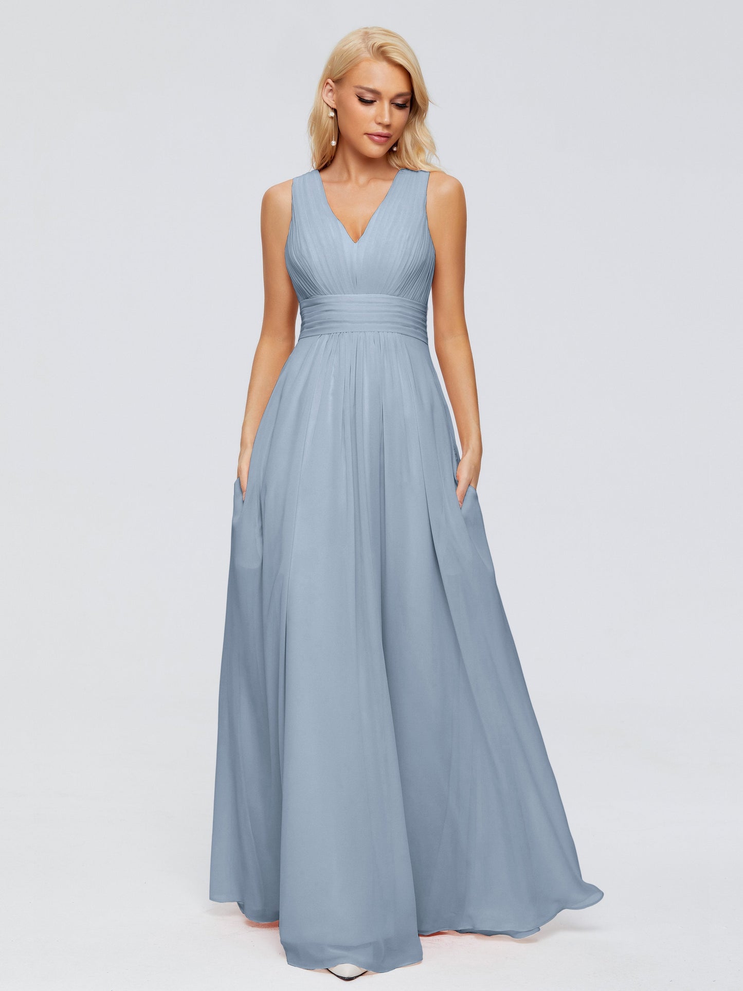 Juliana A-line V Neck Straps Chiffon Bridesmaid Dresses With Pockets